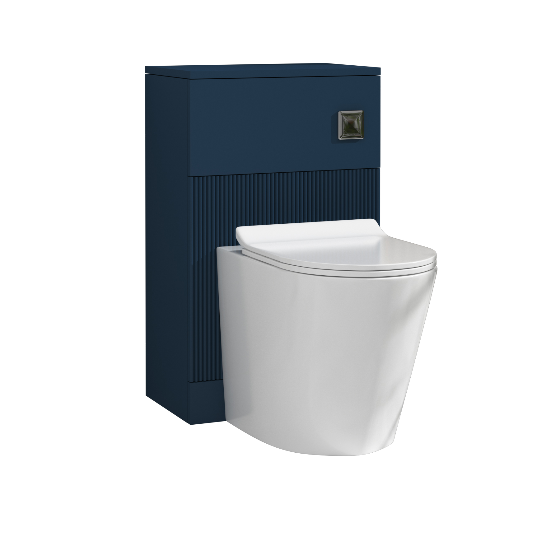 Evora 500mm Midnight Blue Fluted BTW WC Unit with Cesar Rimless Toilet Pan & Slim Seat, Cistern