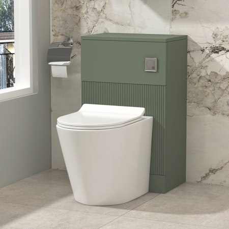 Evora 500mm Fluted Satin Green BTW WC Unit With Rimless Toilet Seat and Various Pans