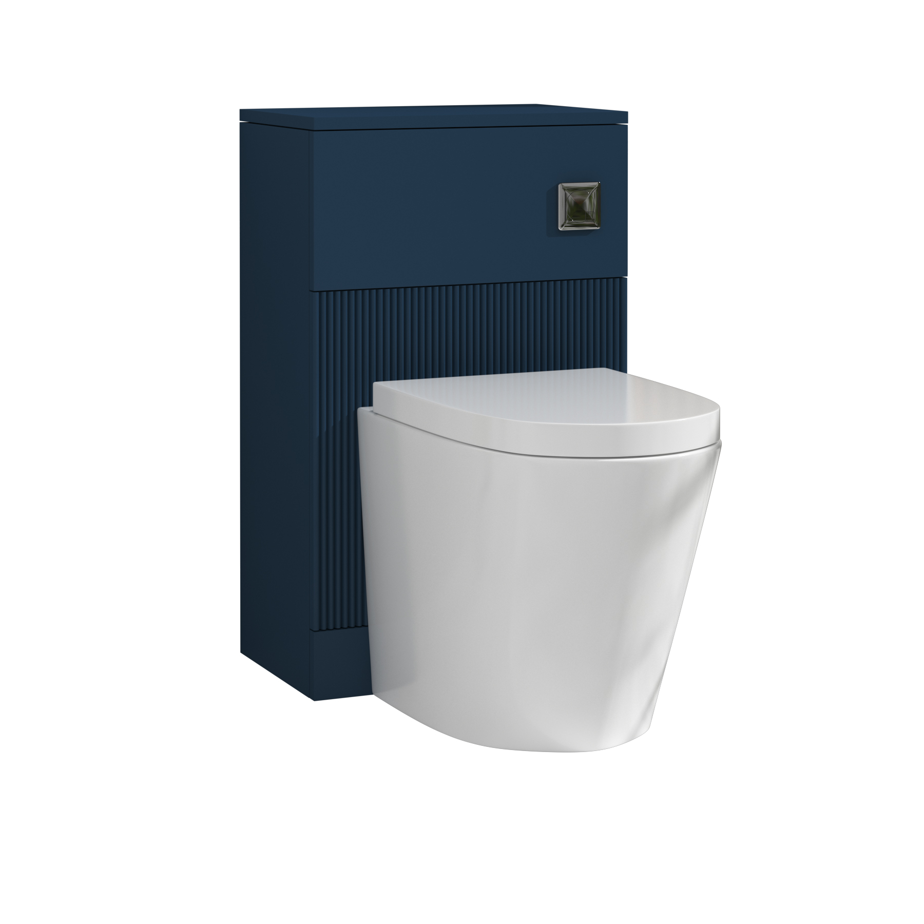 Evora 500mm Midnight Blue Fluted BTW WC Unit with Cesar Rimless Toilet Pan & Seat, Cistern