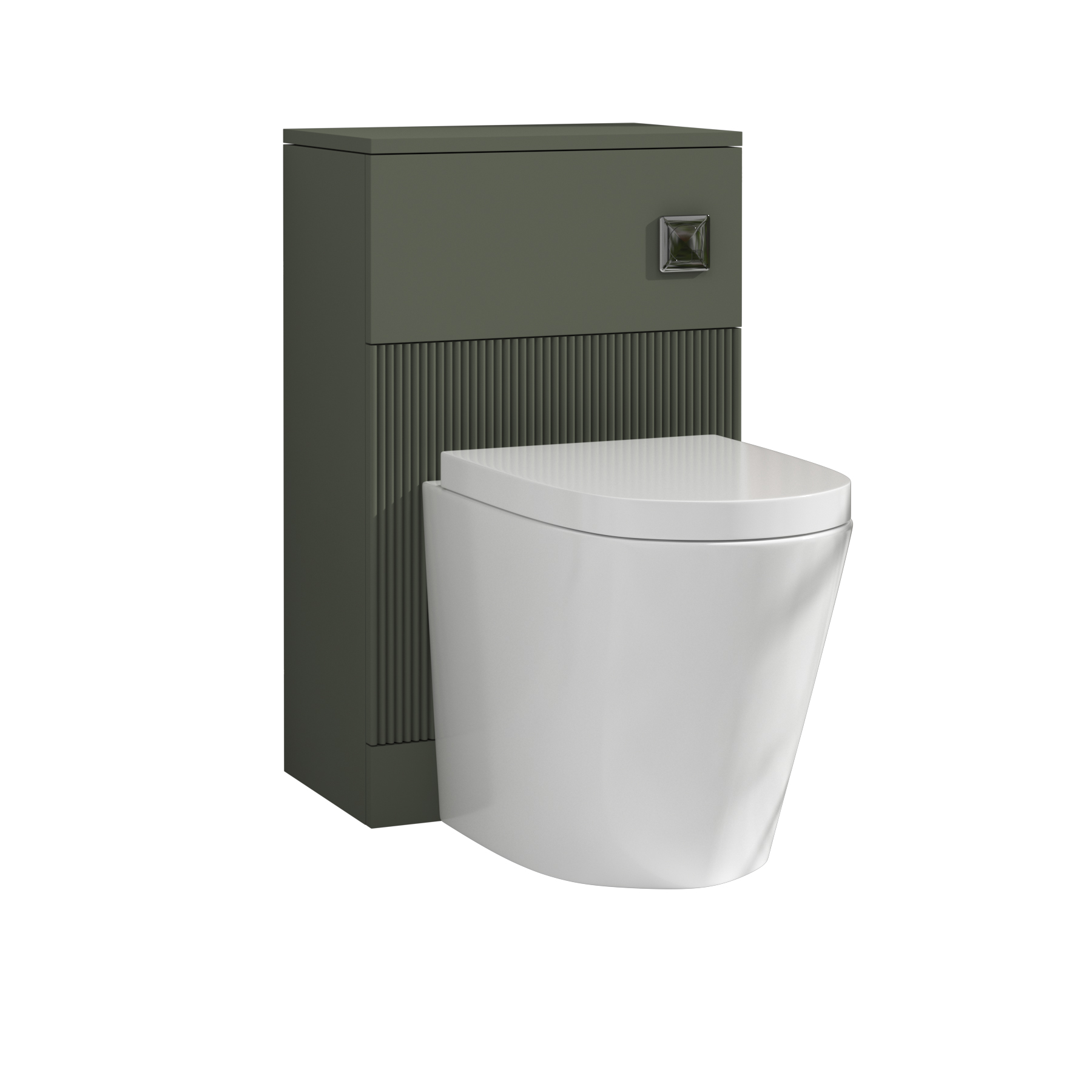 Evora 500mm Sage Green Fluted BTW WC Unit with Cesar Rimless Toilet Pan & Seat, Cistern