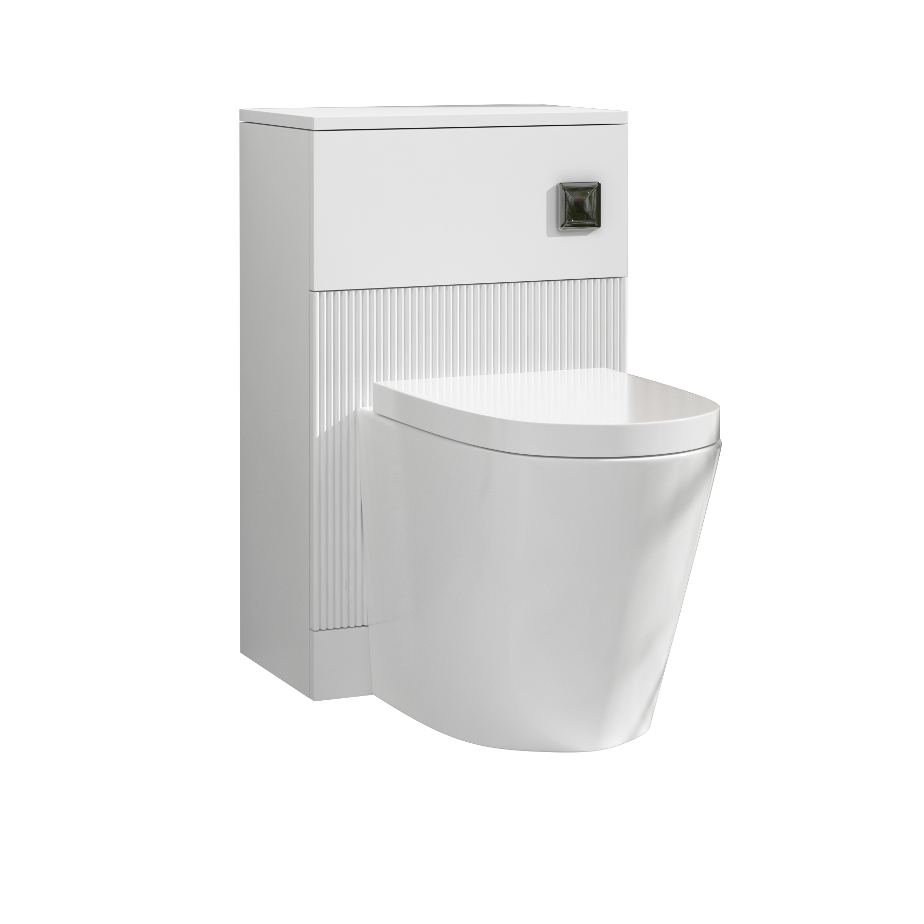 Evora 500mm Matt White Fluted BTW WC Unit with Cesar Rimless Toilet Pan & Seat, Cistern