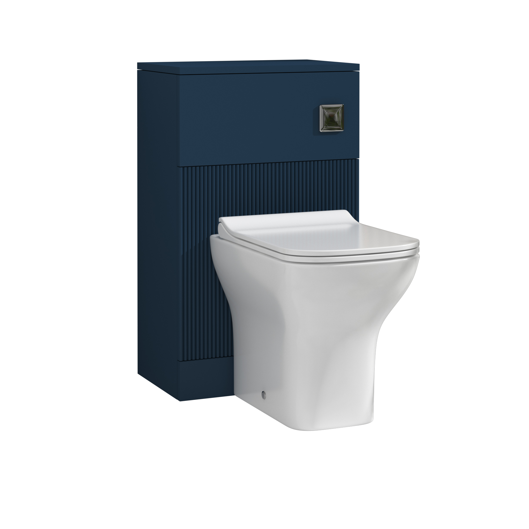 Evora 500mm Midnight Blue Fluted BTW WC Unit with Qubix Toilet Pan & Slim Seat, Cistern
