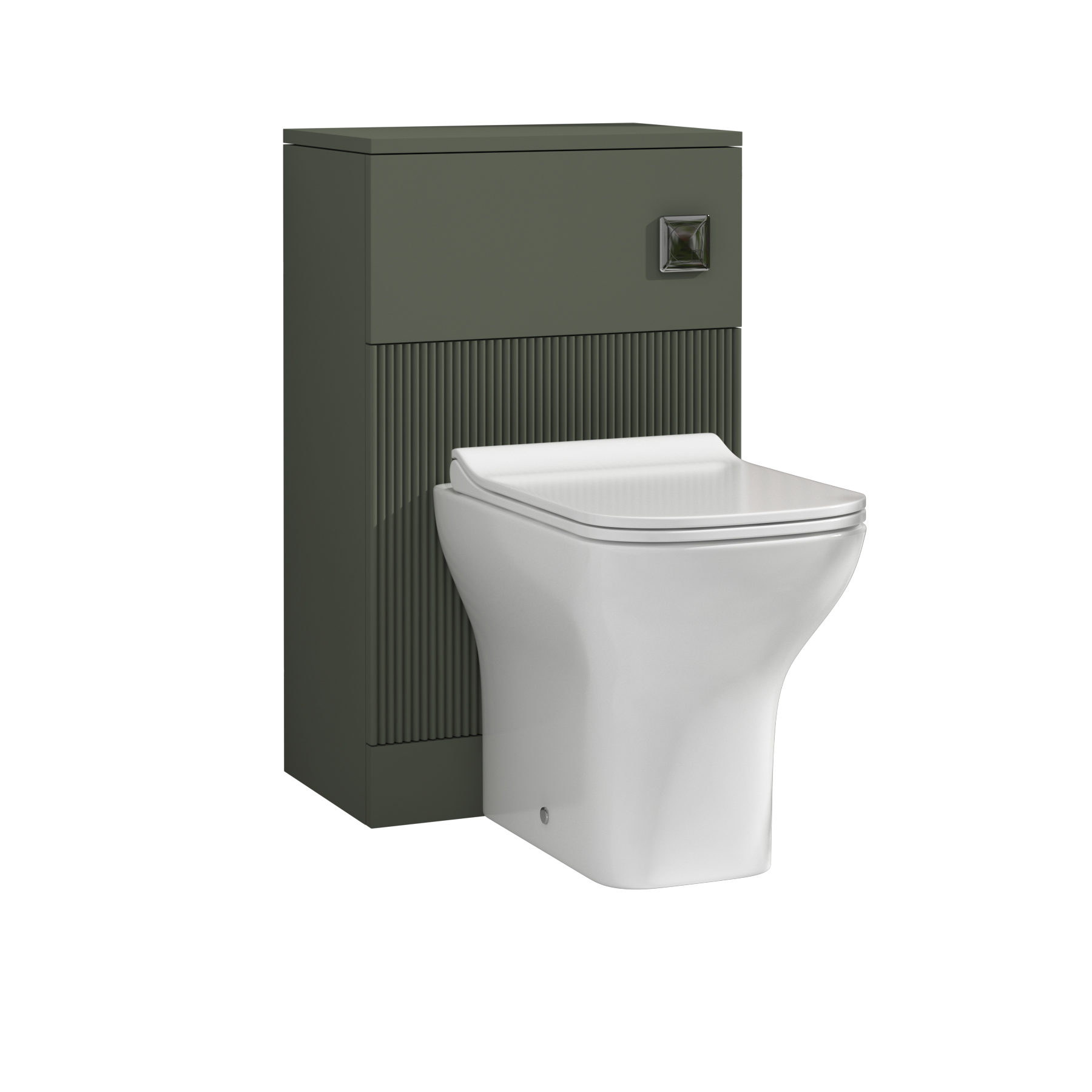Evora 500mm Sage Green Fluted BTW WC Unit with Qubix Toilet Pan & Slim Seat, Cistern