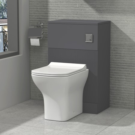 Evora 500mm Satin Grey Fluted BTW WC Unit With Rimless Toilet Seat and Various Pans