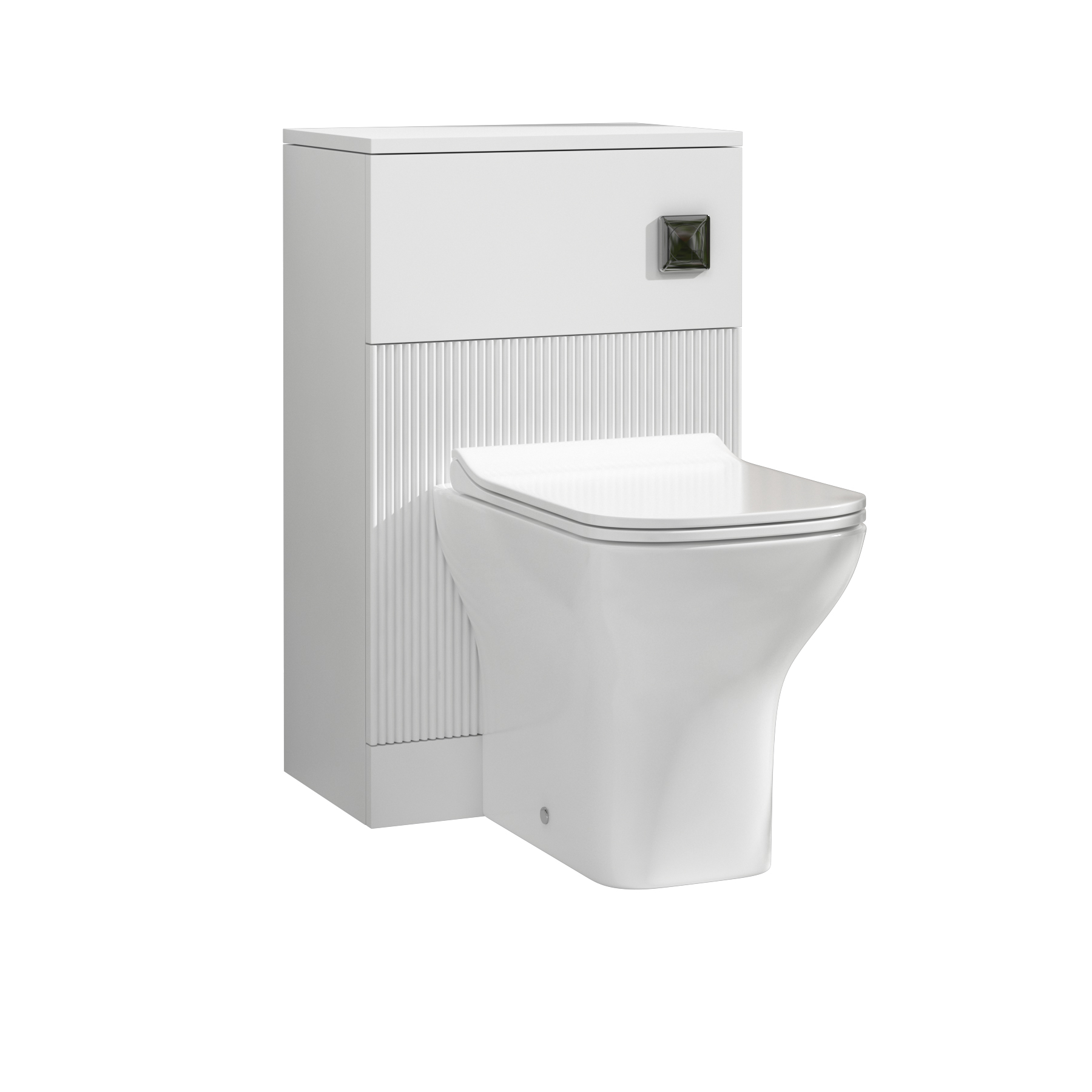 Evora 500mm Matt White Fluted BTW WC Unit with Qubix Toilet Pan & Slim Seat, Cistern