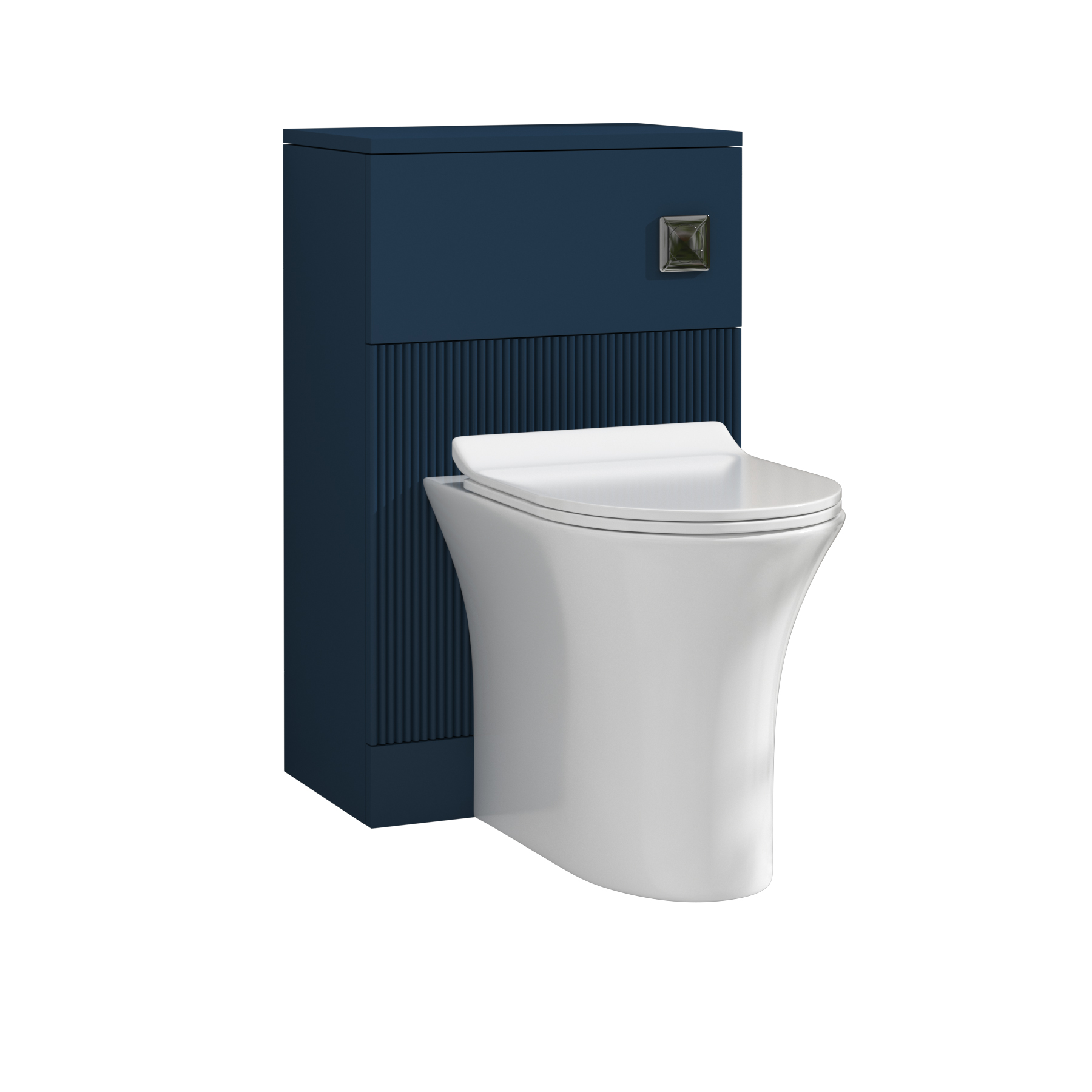 Evora 500mm Midnight Blue Fluted BTW WC Unit with Breeze Rimless Toilet Pan & Slim Seat, Cistern