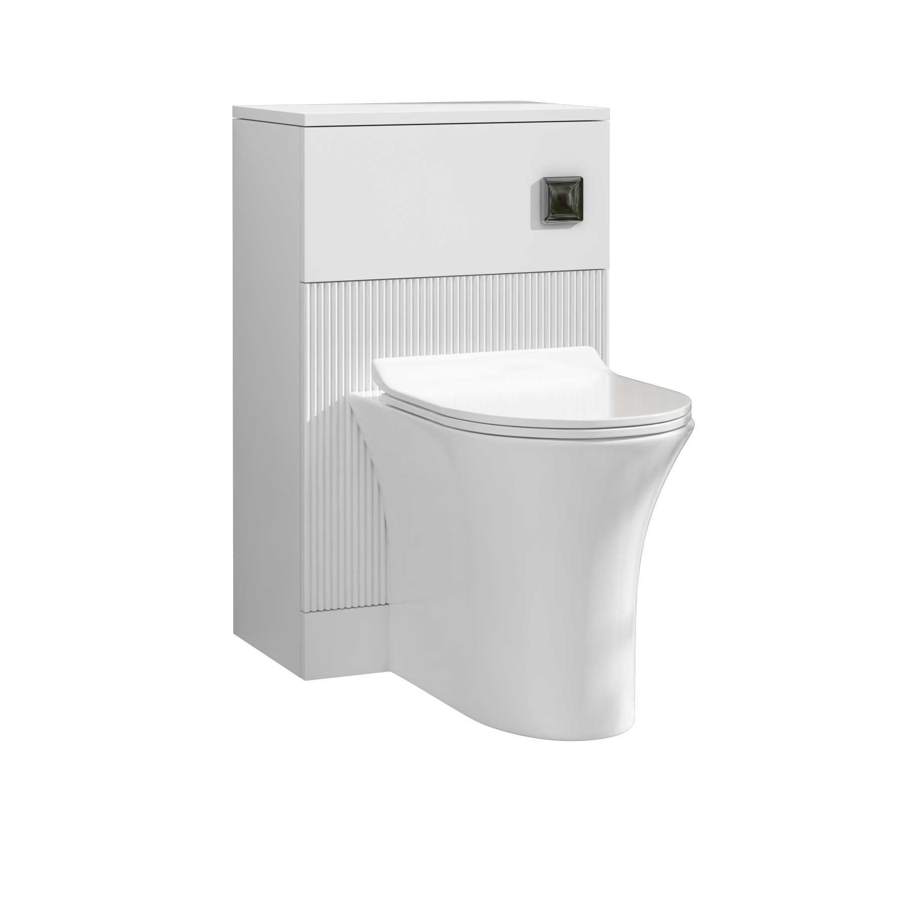 Evora 500mm Matt White Fluted BTW WC Unit with Breeze Rimless Toilet Pan & Slim Seat, Cistern