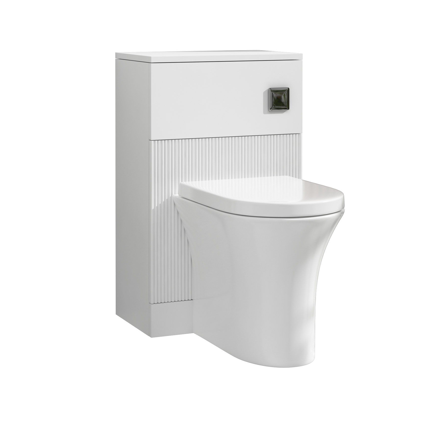 Evora 500mm Matt White Fluted BTW WC Unit with Breeze Rimless Toilet Pan & Seat, Cistern