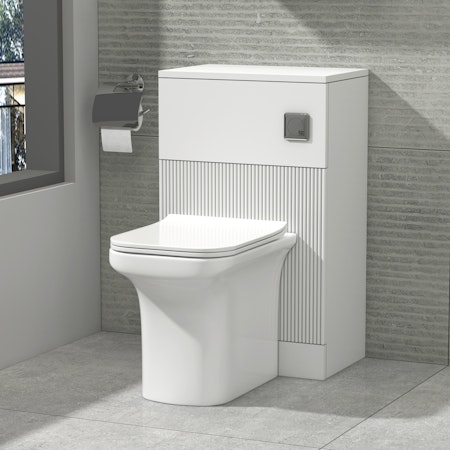 Evora 500mm Satin White Fluted BTW WC Unit With Rimless Toilet Seat and Various Pans