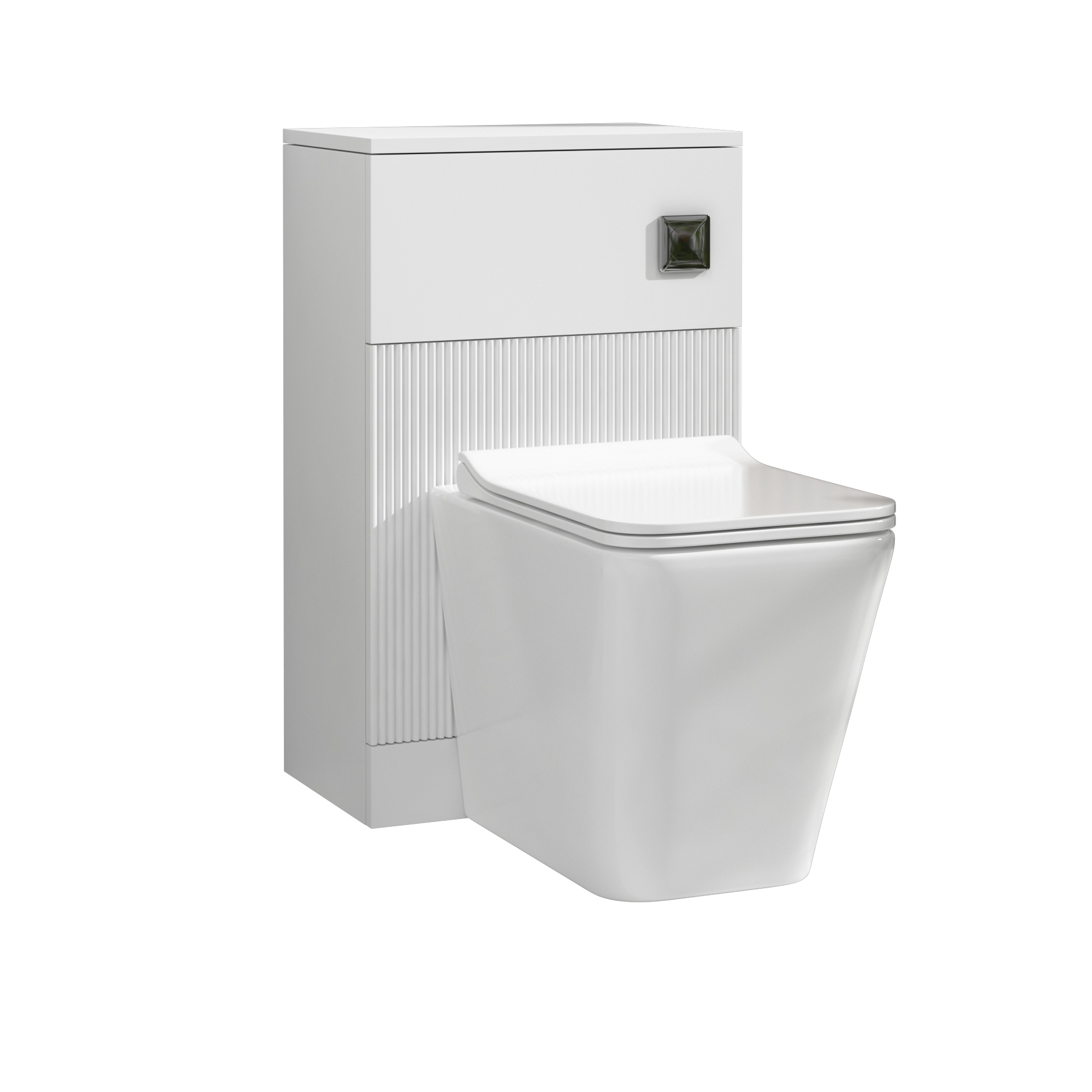 Evora 500mm Matt White Fluted BTW  WC Unit with Elena Rimless Toilet Pan & Slim Seat, Cistern 