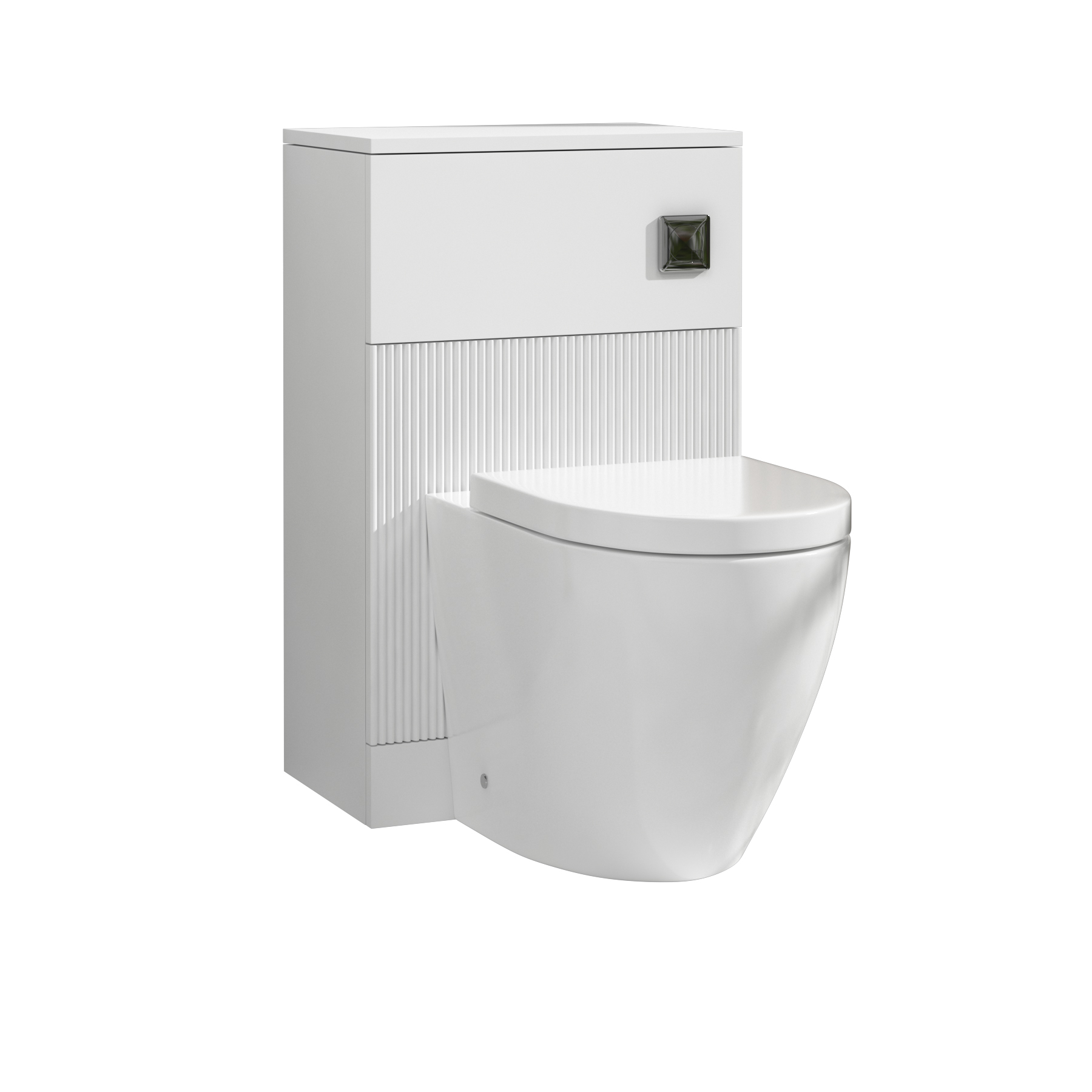 Evora 500mm Matt White Fluted BTW WC Unit with Elva Rimless Toilet Pan & Seat, Cistern