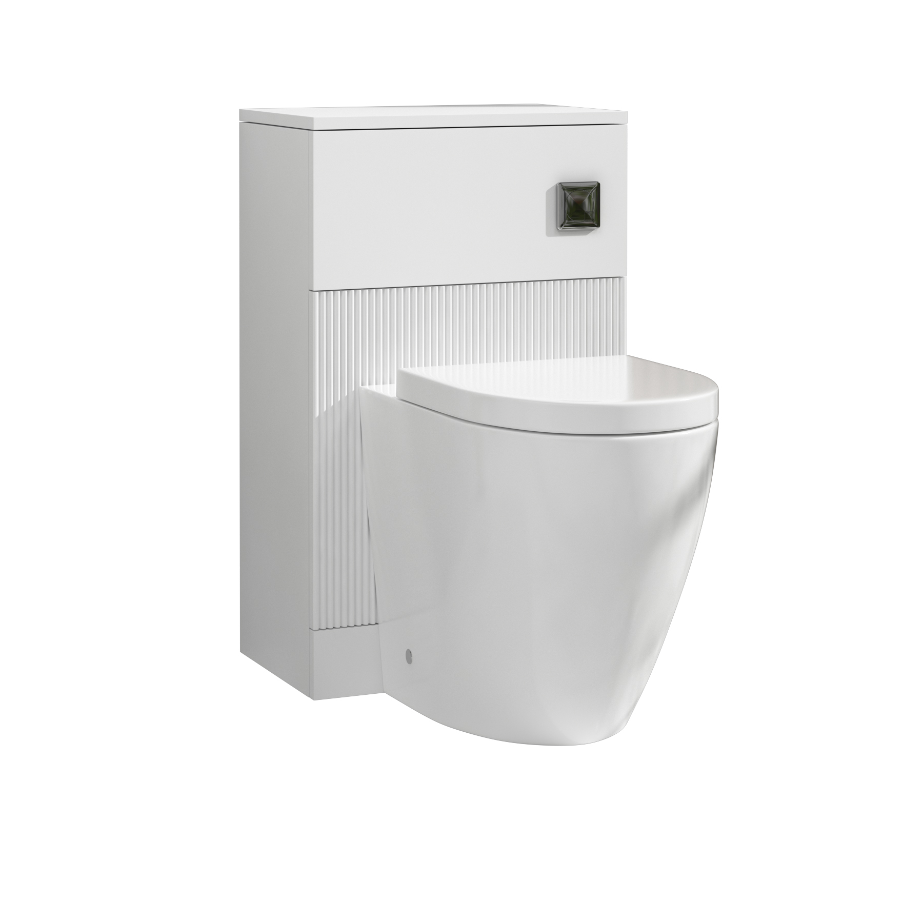 Evora 500mm Matt White Fluted BTW WC Unit with Elva Rimless Short Projection Toilet Pan & Seat, Cistern
