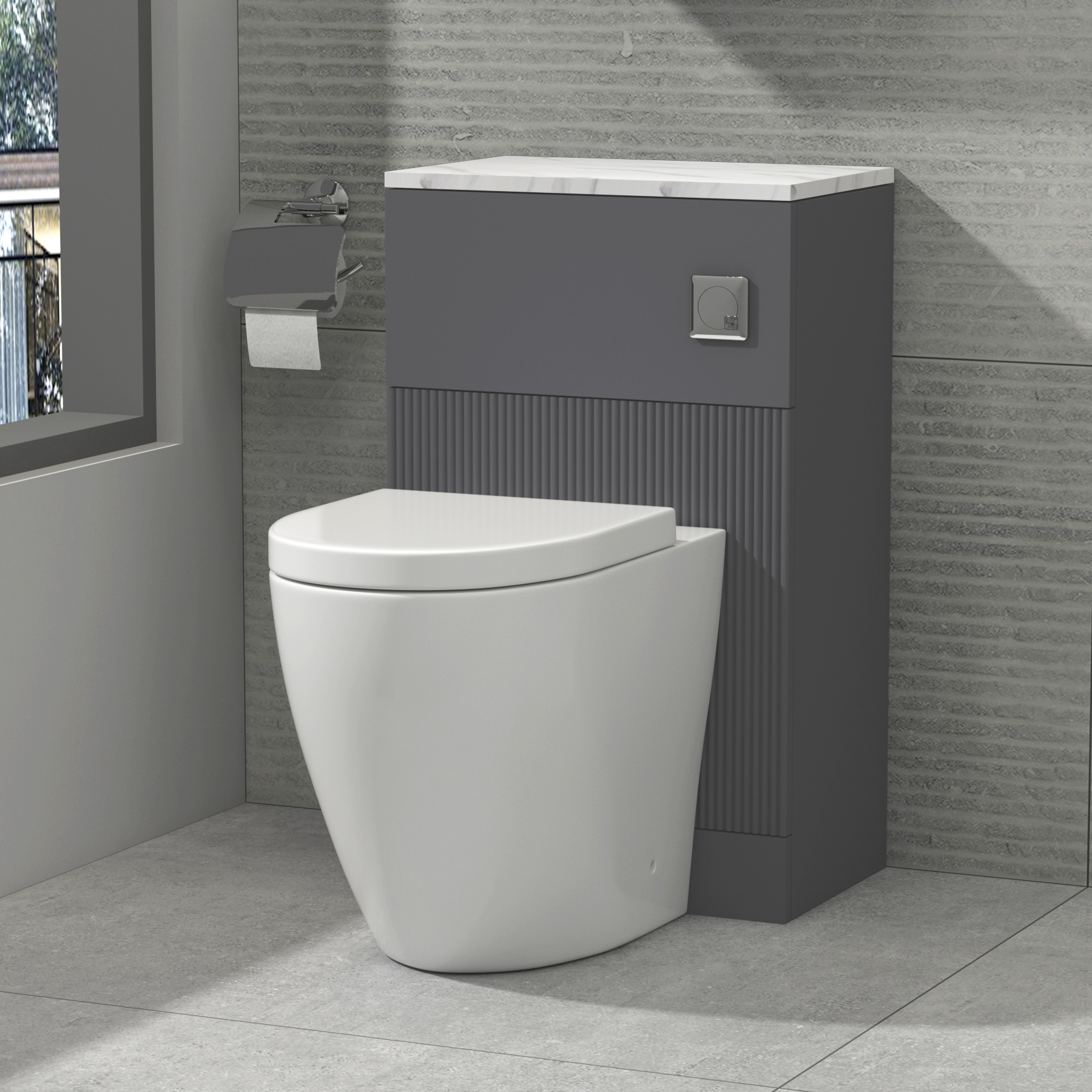 Evora 500mm Fluted BTW WC Unit With Rimless Toilet Seat - Multiple Colours & Various Pans