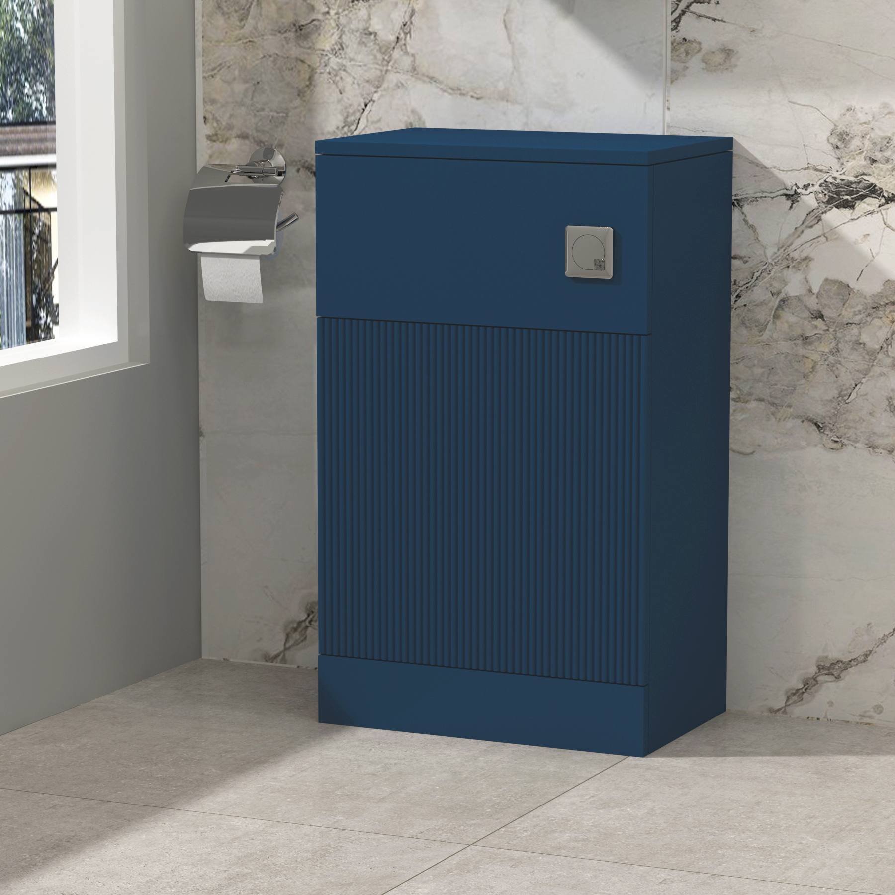 Evora 500mm Satin Blue Fluted BTW Back To Wall Toilet WC Unit