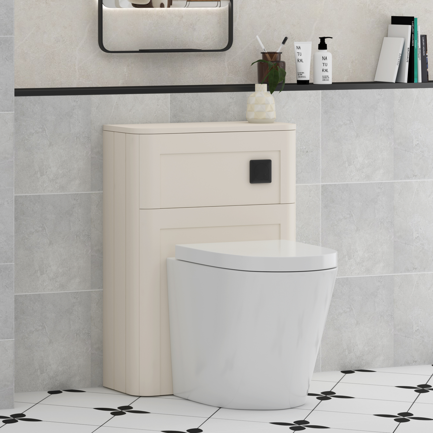 Henley 550mm Mushroom Cashmere BTW WC Unit With Rimless Toilet Seat and Various Pans