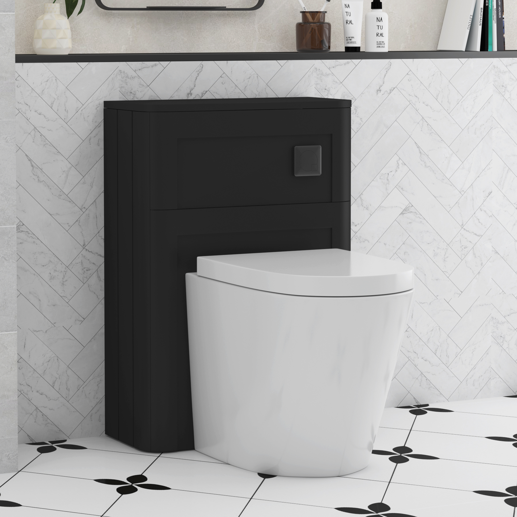 Henley 550mm Matt Nocturne Black BTW WC Unit With Rimless Toilet Seat and Various Pans
