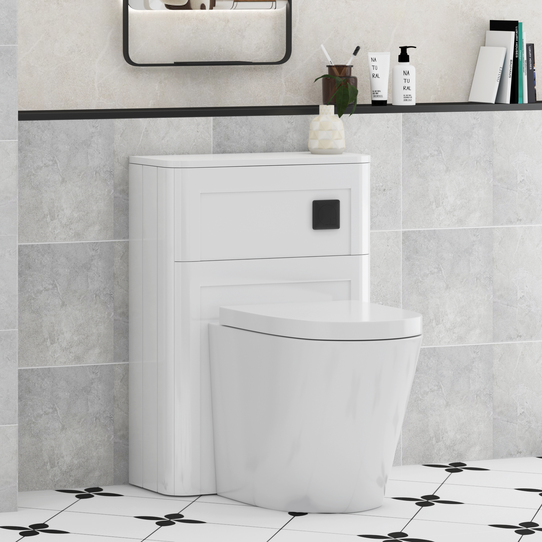 Henley 550mm Gloss White BTW WC Unit With Rimless Toilet Seat and Various Pans