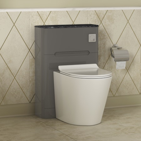 Infinity 550mm Anthracite BTW WC Unit with Cesar Rimless Toilet Pack & Slim Seat - Black Star Top