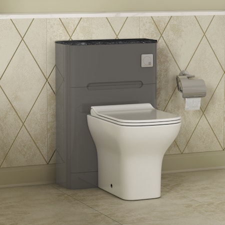 Infinity 550mm Anthracite BTW WC Unit with Qubix Toilet Pack & Slim Seat - Black Star Top