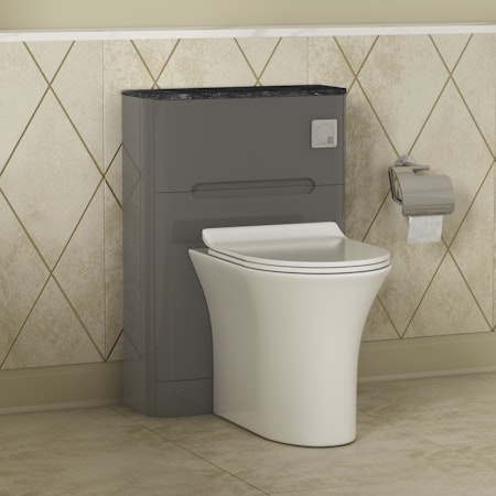 Infinity 550mm Anthracite BTW WC Unit with Breeze Rimless Toilet Pack & Slim Seat - Black Star Top