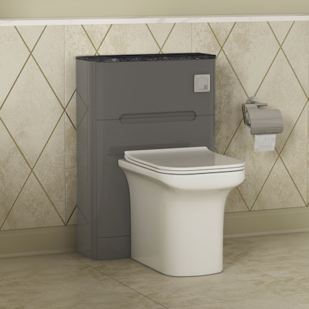 Infinity 550mm Anthracite BTW WC Unit with Crosby Rimless Toilet Pack & Seat - Black Star Top