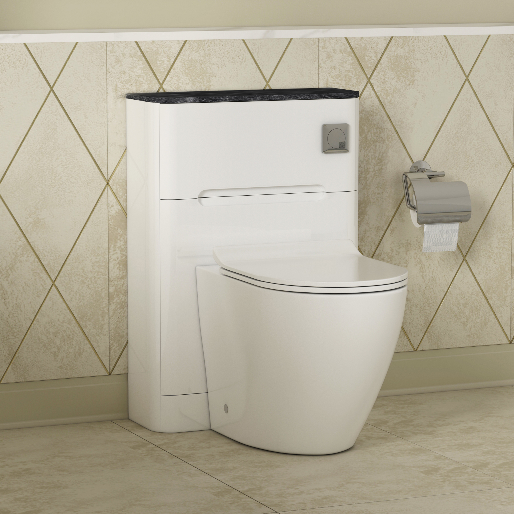 Infinity 550mm White BTW WC Unit with Abacus Rimless Toilet Pack & Slim Seat - Black Star Top