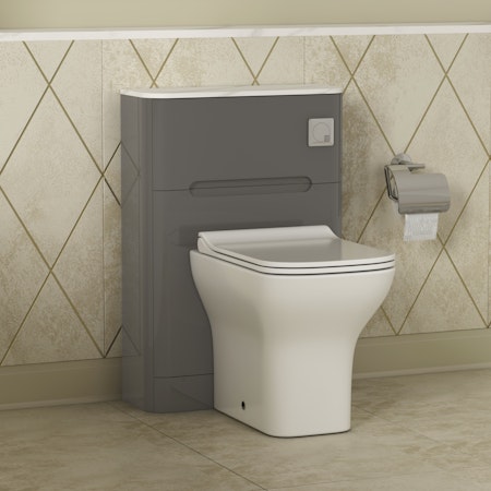Infinity 550mm Gloss Anthracite BTW WC Unit with Qubix Toilet Pan & Slim Seat, Cistern