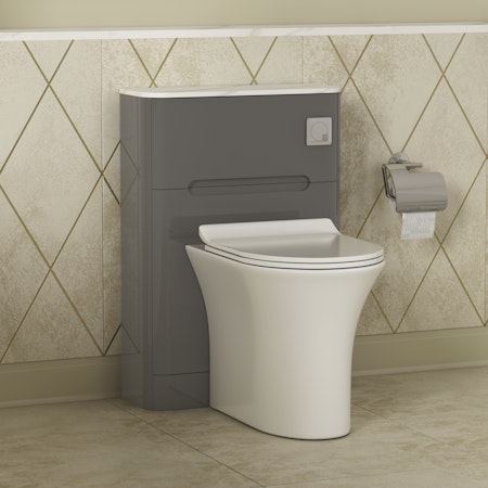 Infinity 550mm Gloss Anthracite BTW WC Unit with Breeze Rimless Toilet Pan & Slim Seat, Cistern