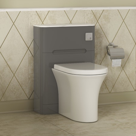 Infinity 550mm Gloss Anthracite BTW WC Unit with Breeze Rimless Toilet Pan & Seat, Cistern