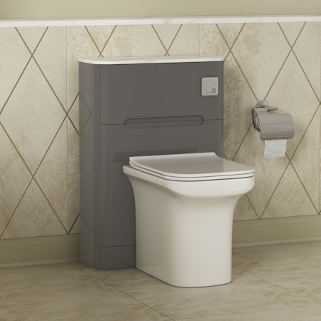 Infinity 550mm Gloss Anthracite BTW WC Unit with Crosby Rimless Toilet Pan & Seat, Cistern
