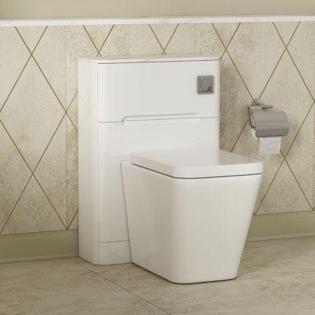 Infinity 550mm Gloss White BTW WC Unit with Elena Rimless Toilet Pan & Seat, Cistern