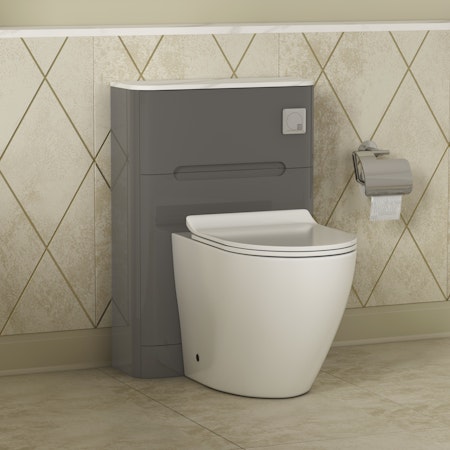 Infinity 550mm Gloss Anthracite BTW WC Unit with Abacus Rimless Toilet Pan & Slim Seat, Cistern 