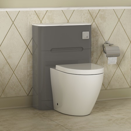 Infinity 550mm Gloss Anthracite BTW WC Unit with Abacus Rimless Toilet Pan & Seat, Cistern