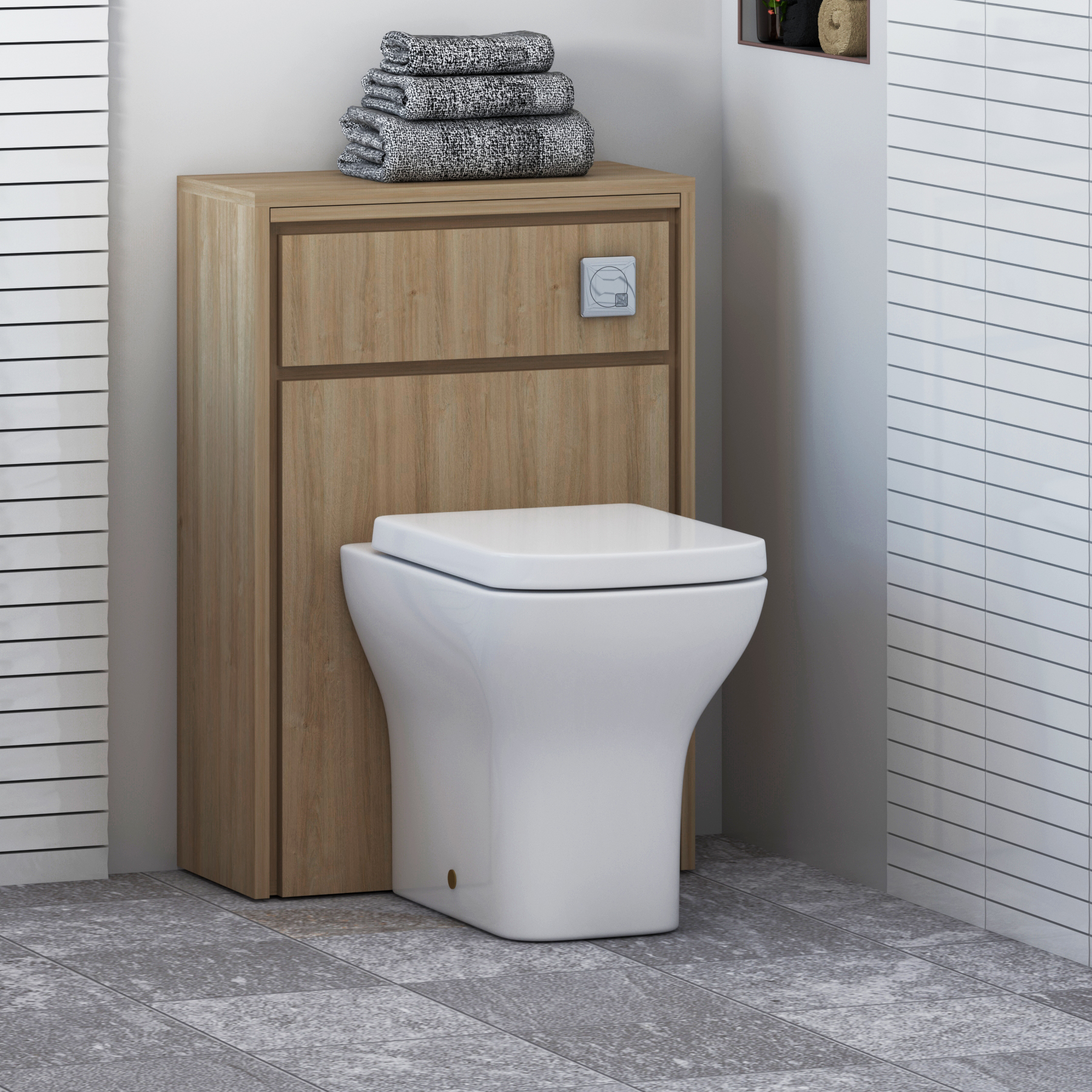 Livora 555mm Natural Oak BTW WC Unit With Rimless Toilet Seat and Various Pans