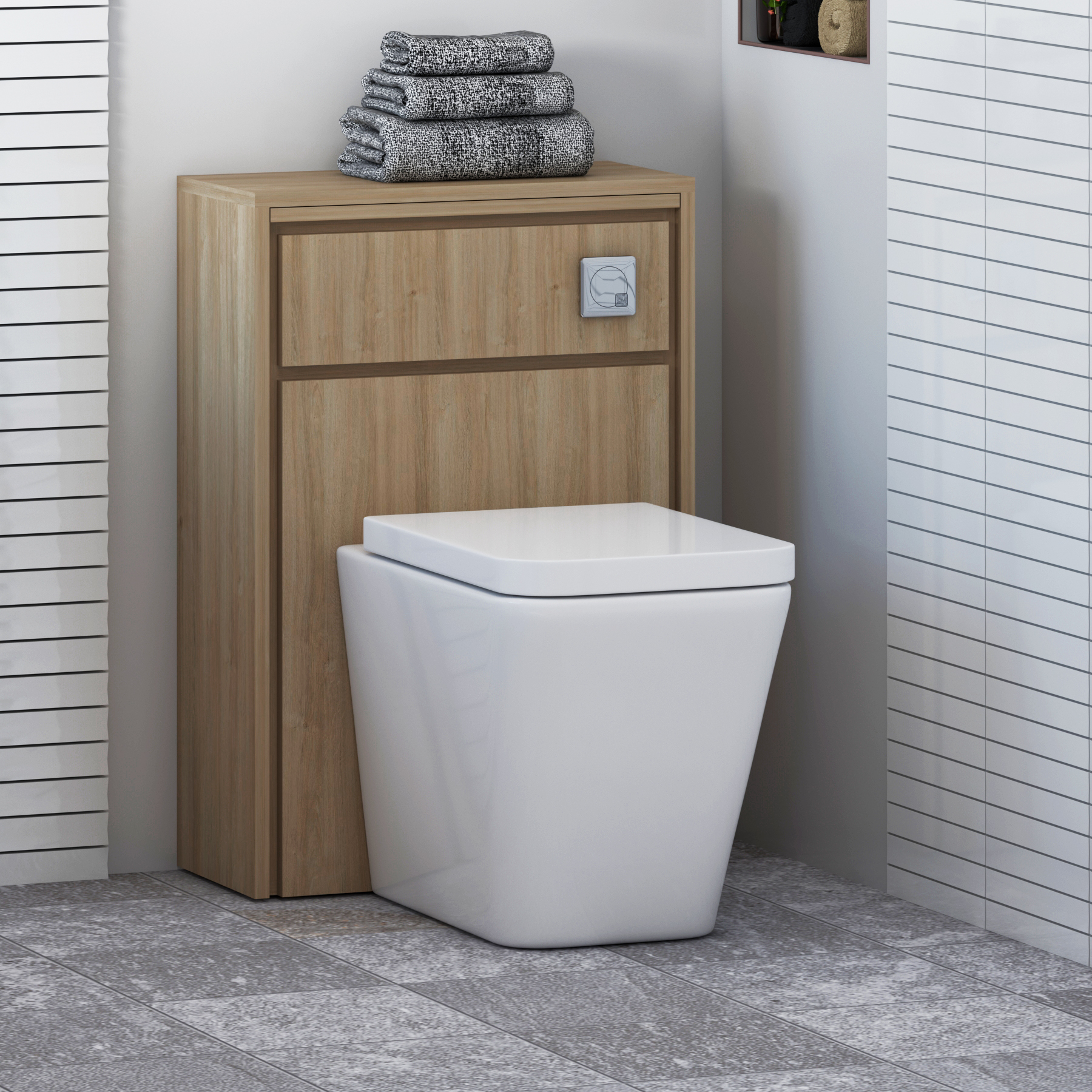 Livora 555mm Natural Oak BTW WC Unit With Rimless Toilet Seat and Various Pans
