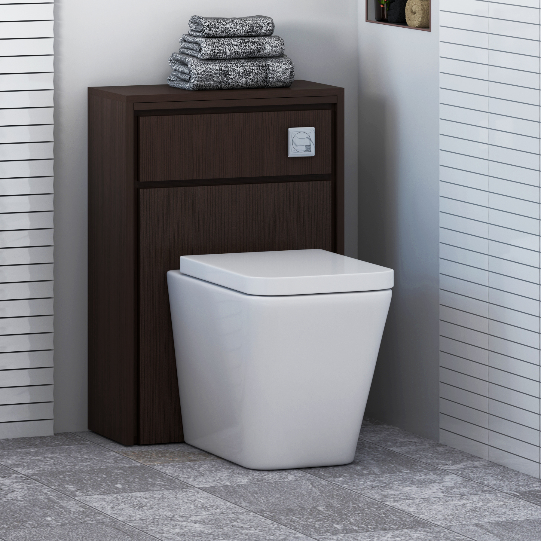 Livora 555mm Walnut BTW WC Unit With Rimless Toilet Seat and Various Pans