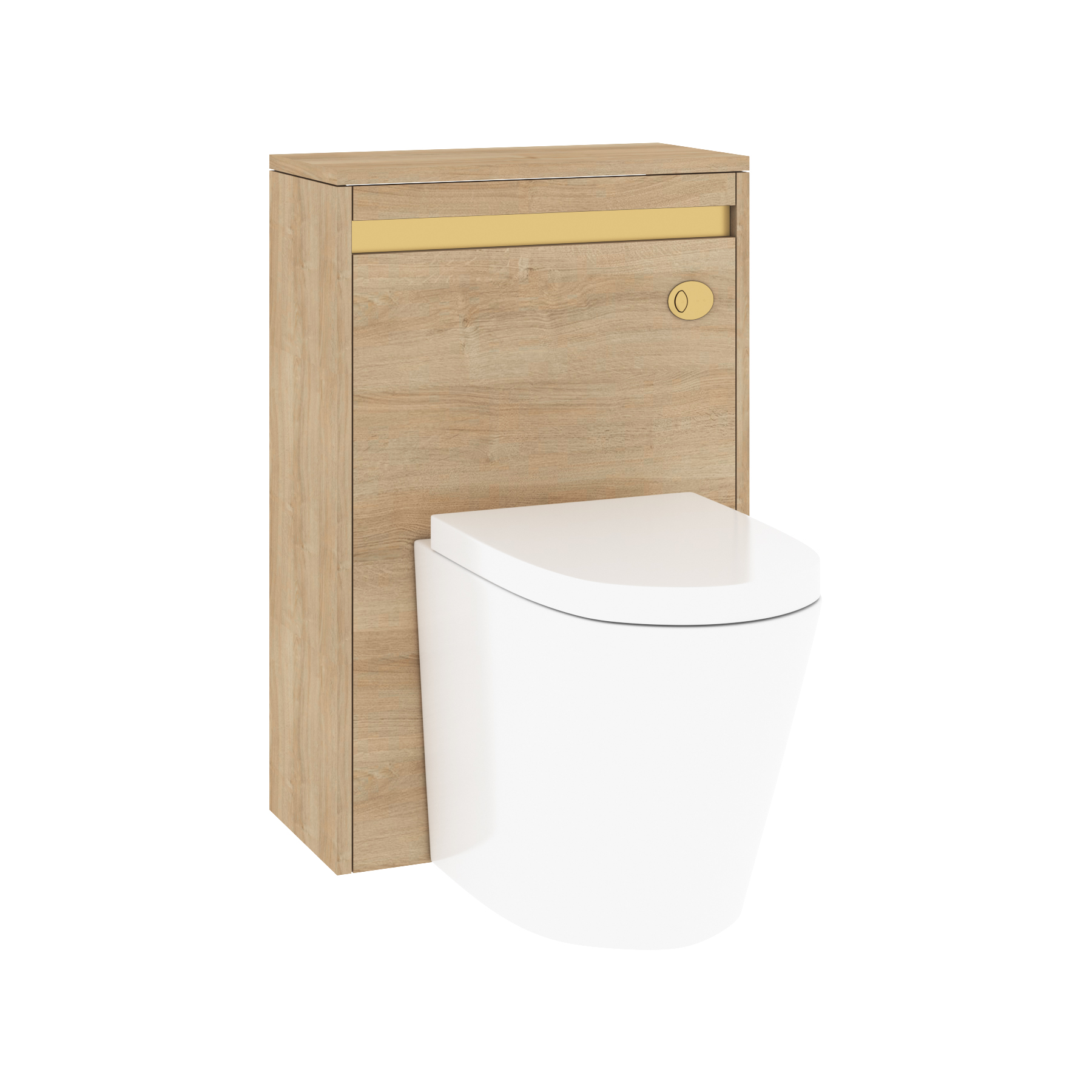 Orion 540mm Natural Oak BTW WC Toilet Unit with Brushed Brass Accent Trim