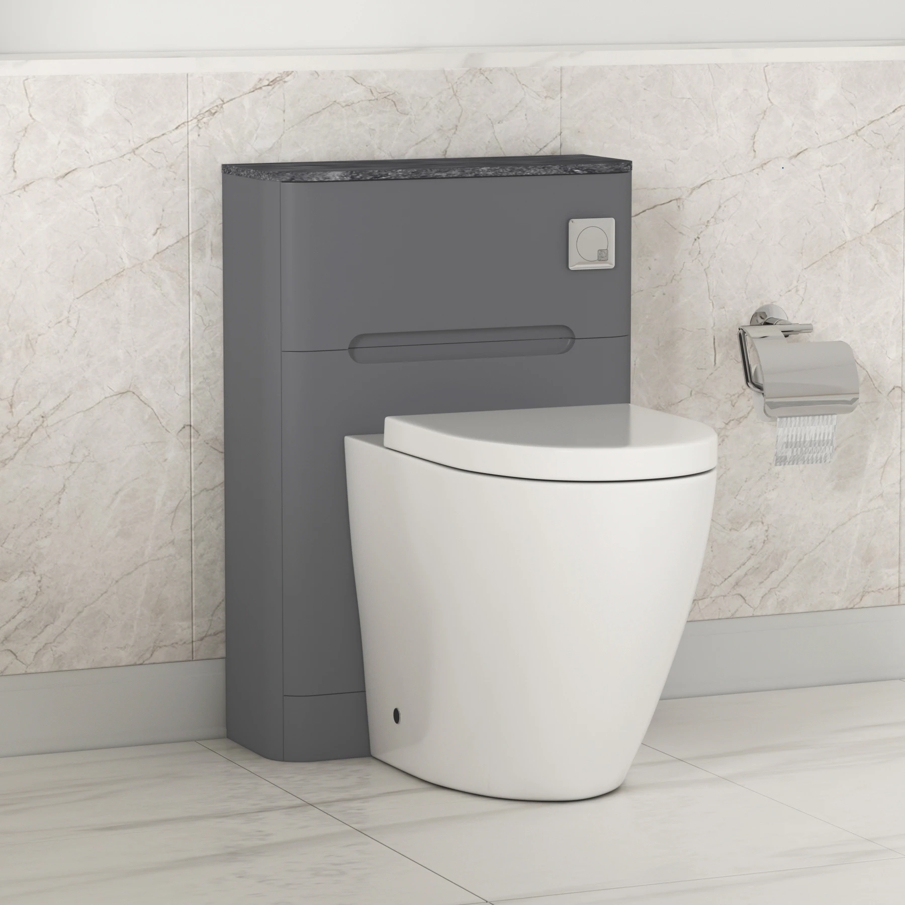 Wc Full Unit Venice 550mm Satin Grey BTW WC Unit With Rimless Toilet Seat and ...