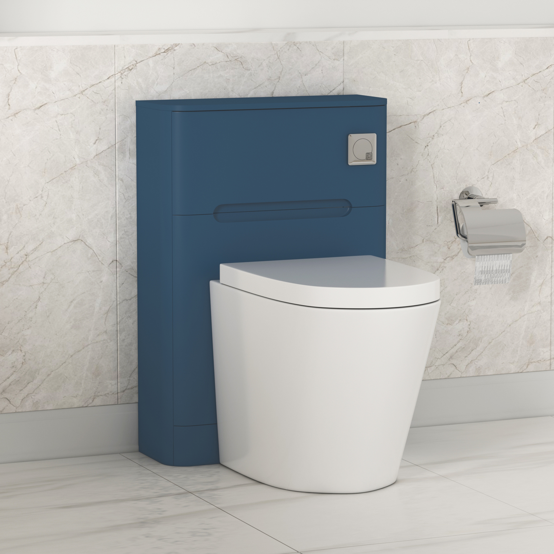 Venice 550mm Satin Blue BTW WC Unit with Cesar Rimless Toilet Pan & Seat, Cistern
