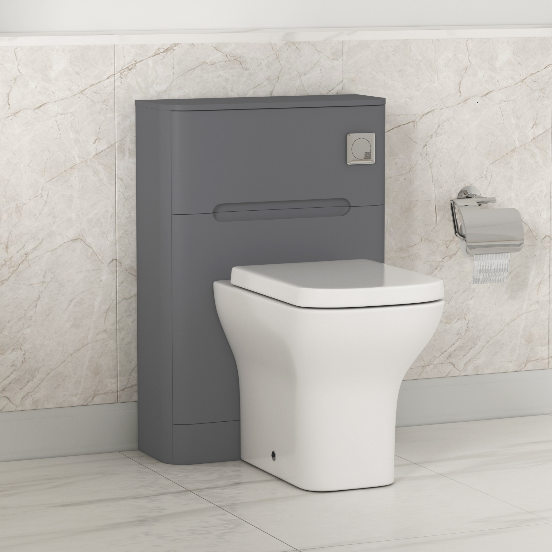Venice 550mm Satin Grey BTW WC Unit with Qubix Toilet Pan & Seat, Cistern