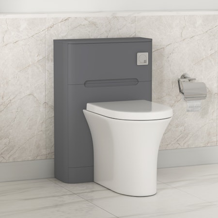 Venice 550mm Satin Grey BTW WC Unit With Rimless Toilet Seat and Various Pans