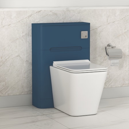 Venice 550mm Satin Blue BTW WC Unit With Rimless Toilet Seat and Various Pans