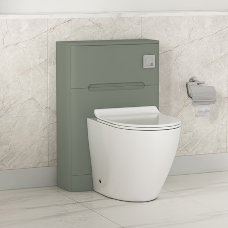 Venice 550mm Satin Green BTW WC Unit With Rimless Toilet Seat and Various Pans