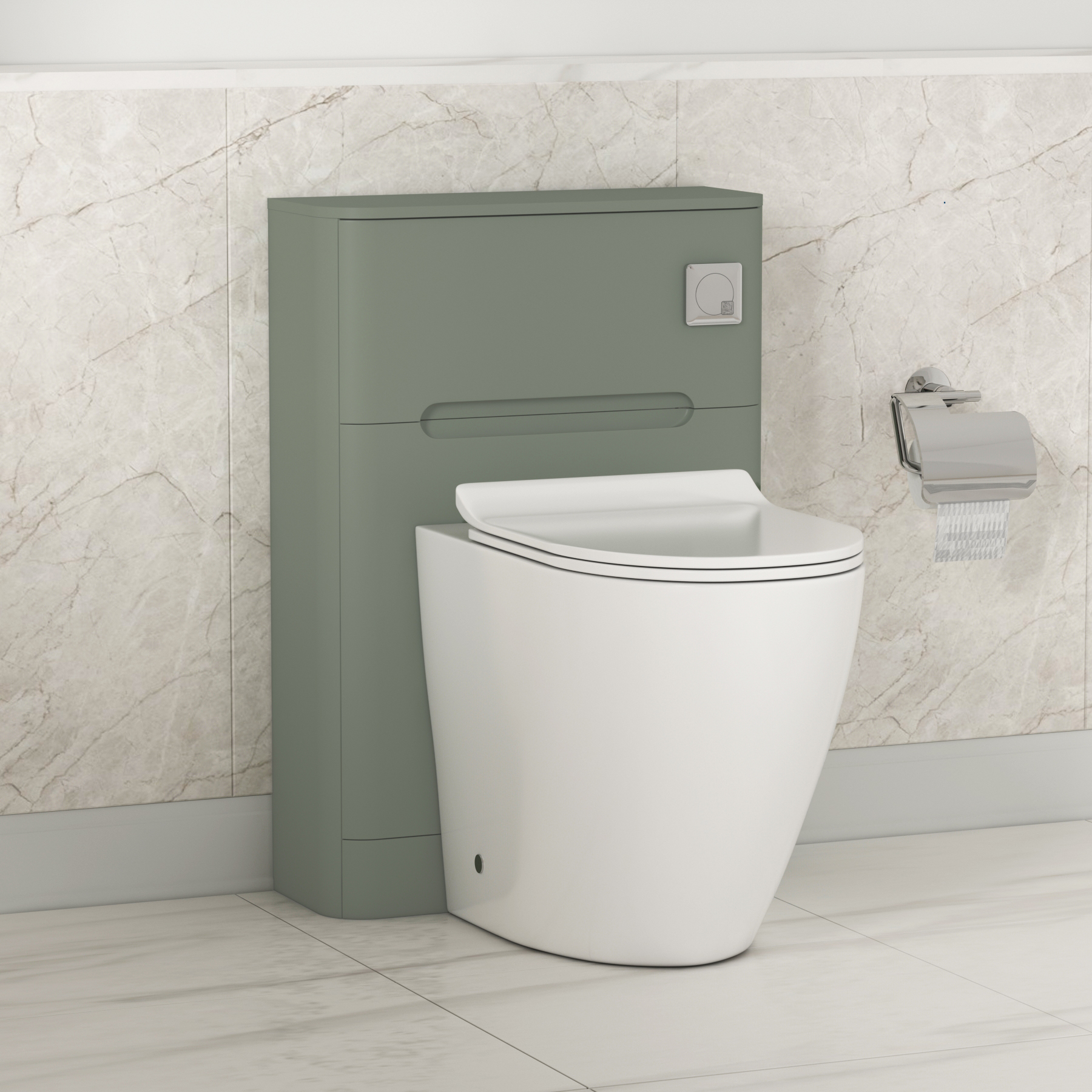 Venice 550mm Satin Green BTW WC Unit with Abacus Rimless Short Projection Toilet Pan & Slim Seat, Cistern