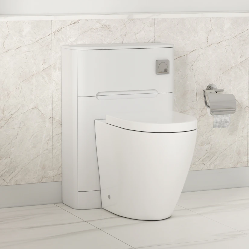 500mm Gloss White WC Toilet Unit With Abacus Rimless Back To Wall Pan