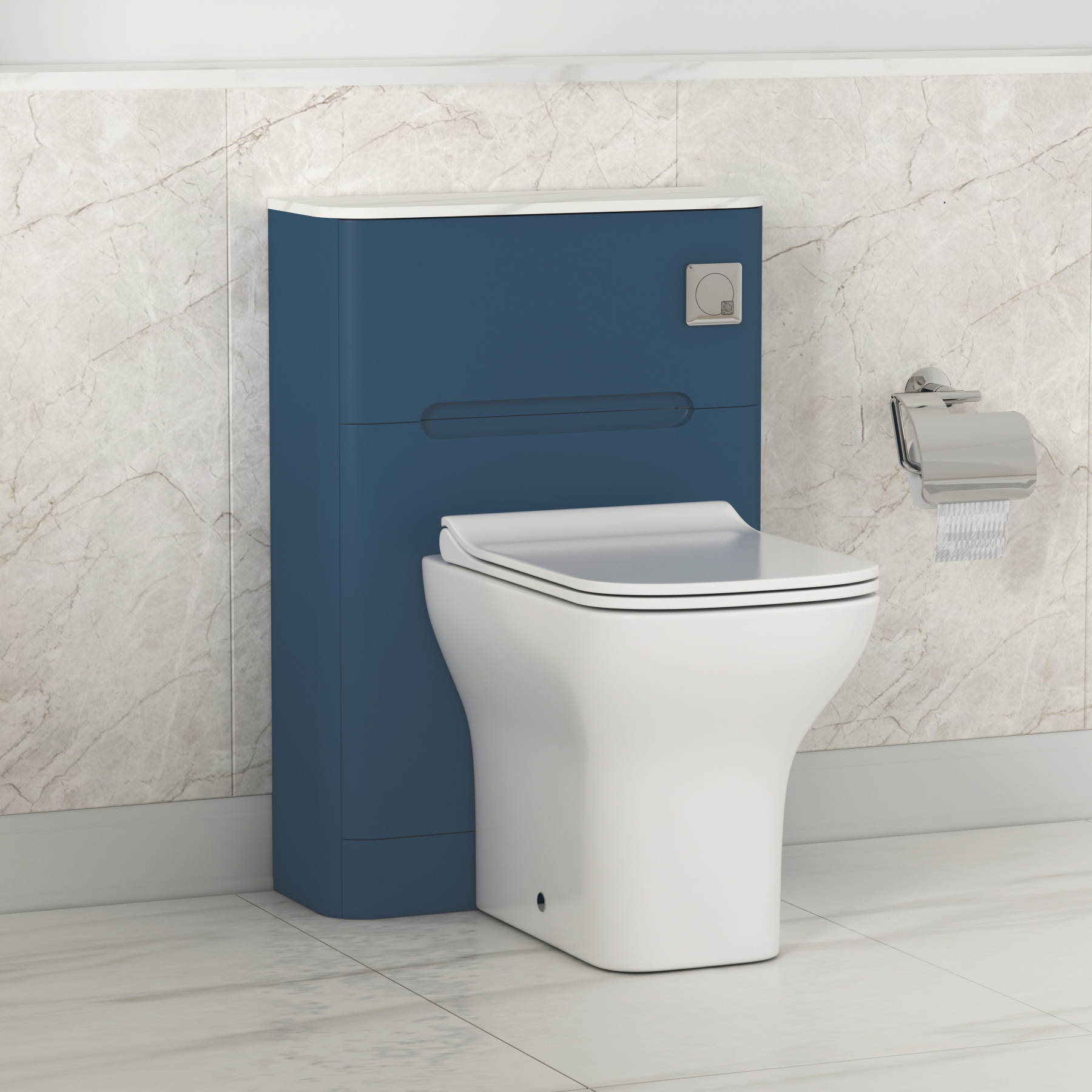 Blue and white shop toilet seat