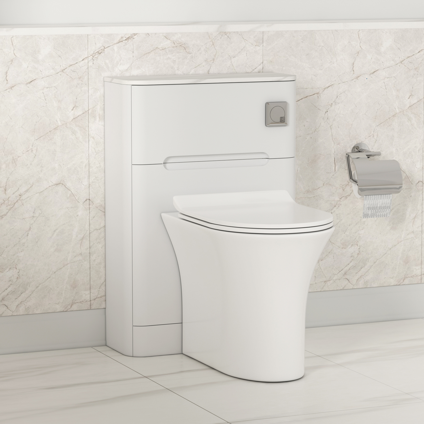 Venice 550mm White BTW WC Unit with Breeze Rimless Toilet Pack & Slim Seat - Carrara White Top