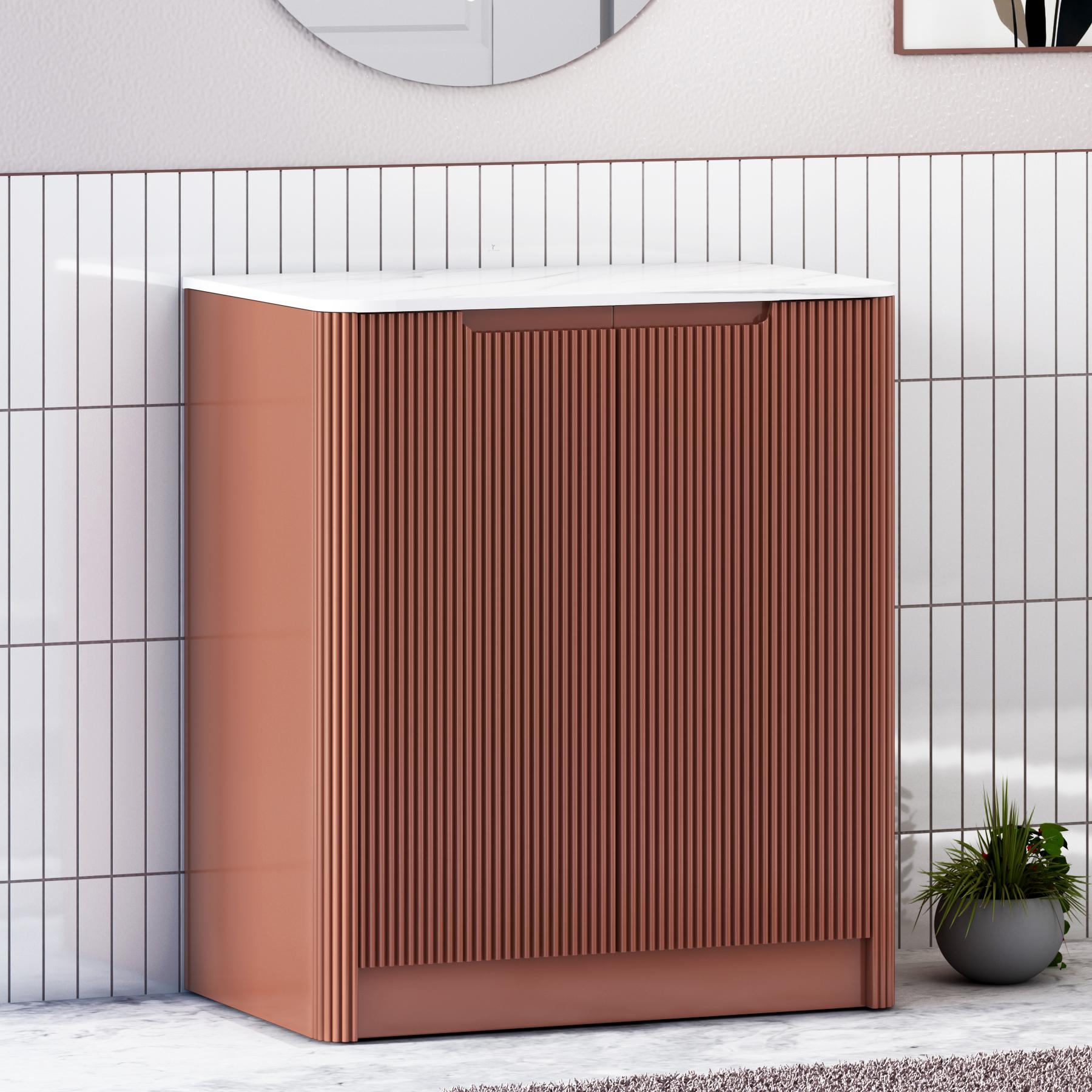 Avenza 600mm Terracotta Clay Floor Standing Vanity Unit 2 Door with Carrara White Undrilled Worktop