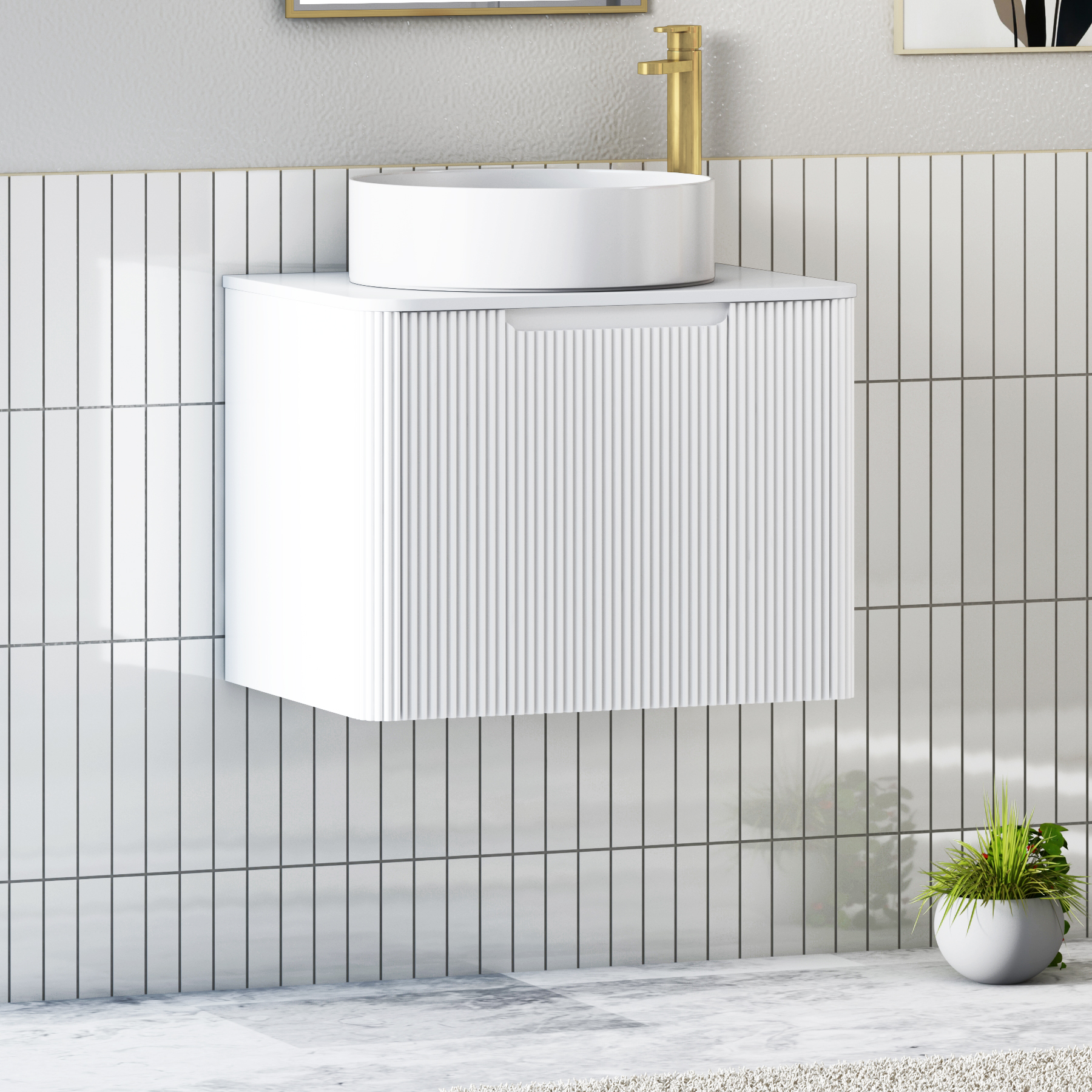Avenza Matt White Wall Hung Vanity Unit 1 Drawer with Plain White Worktop & Multiple Basins