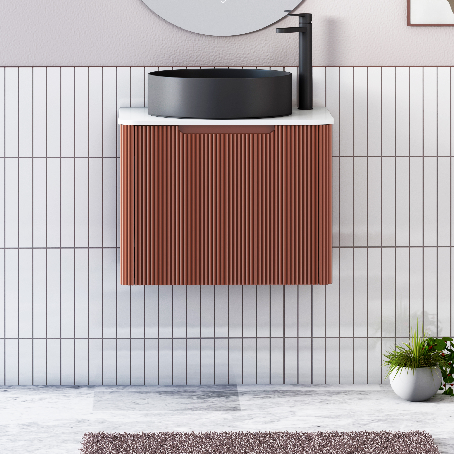 Avenza Terracotta Clay Wall Hung Vanity Unit 1 Drawer with Plain White Worktop & Multiple Basins